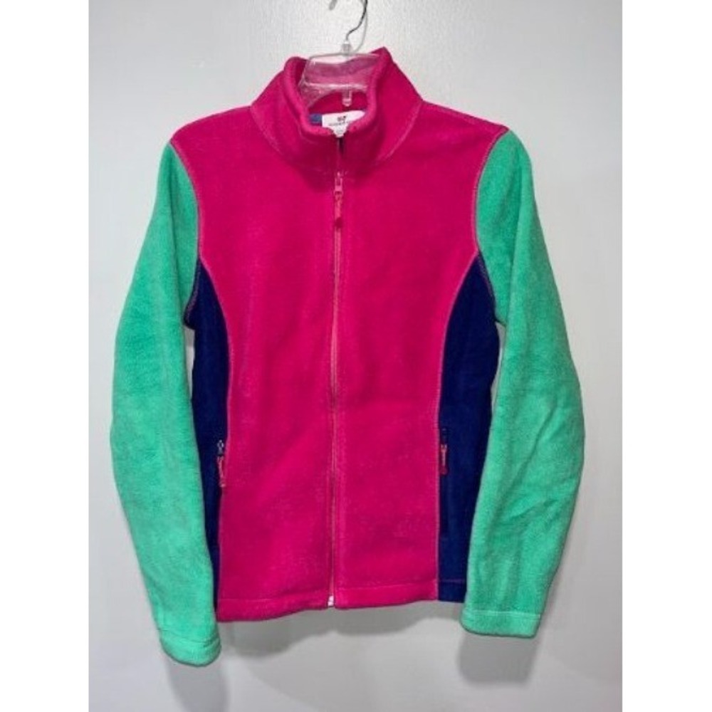 Vineyard Vines Womens Fleece Full-Zip Jacket M Pink/Green/Navy Cozy & Stylish